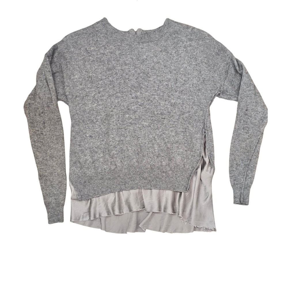 Rebecca Taylor Gray Lambswool Cashmere Silk Layered Sweater Back Zip XS